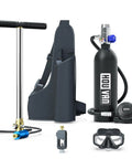 S400 Mini Scuba Tank 1.0L Portable Diving Tank With On Off Valve set with bag, pump, mask, and regulator.