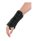 Universal Wrist Brace With Adjustable Dual Closure For Left Or Right Hand, 8 Inch Length, shown on a left wrist, black color, foam material