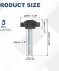 Rock Solid 5/16-18 Black Star Knobs 5 Pack Heavy Duty Plastic Male Thread Clamping Screws For Industrial Furniture And Jigs No Sweat Hand Tightening Replacement Kit, size dimensions.