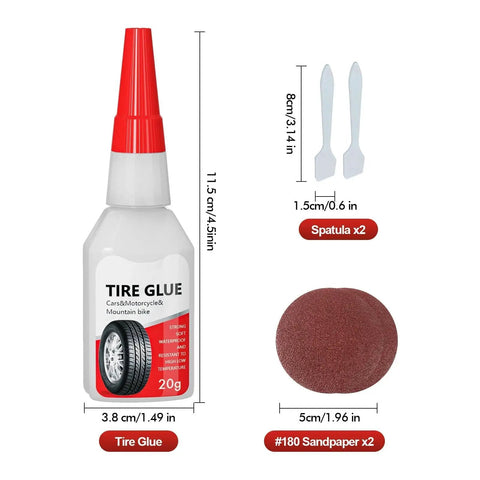 Hardcore Pro Tire Repair Glue For Fast Emergency Flat Repairs And Worn Sidewall Cracks Durable All Weather Road Ready Auto Rubber Sealant, 20g bottle with spatulas and sandpaper