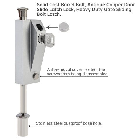 Keyed Sliding Patio Door Lock With Spring Loaded Latch And Two Keys For Enhanced Home Security On Sliding Glass Doors Patio Gates And Fences Suitable For Double Doors In Silver Finish, side view