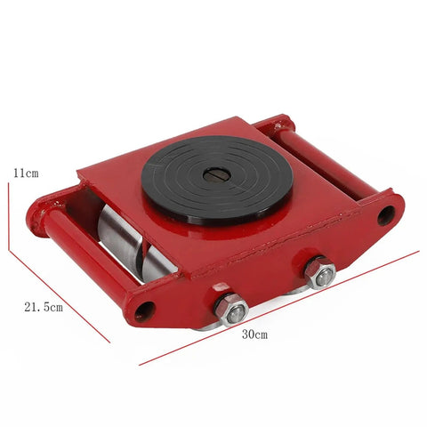Heavy Duty Machinery Mover Skate 6 Ton Industrial Dolly With Steel Wheels For Serious Heavy Lifting, red steel dolly with 360-degree swivel plate.