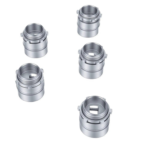 Dead On One Inch Squeeze Conduit Connector Heavy Duty Die Cast Zinc Alloy Electrical Wire Clamp set viewed from above.