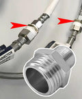 Installed Three Pack Brass Nickel Plated Water Line Adapters One Half Inch Male To Three Eighths Inch Male Reducer Compression Fittings