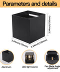 Outdoor Wall Light Up Down Square Black Aluminum Sconce IP65 Waterproof Exterior Fixture 12W Adjustable Beam Weatherproof Porch Patio Lighting For Outdoor Walls with 100mm dimensions.