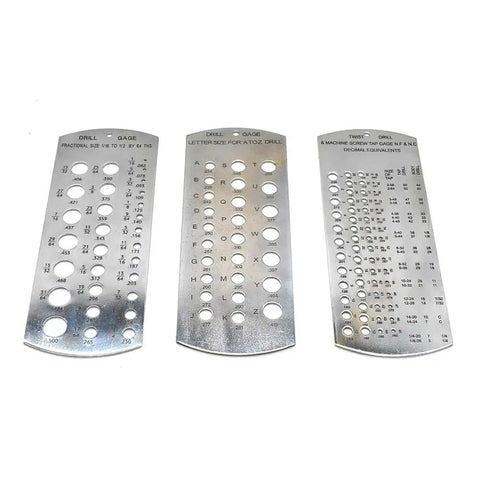 Three Piece Drill Gauge Set With A To Z Sizes And 1 To 60 And 1/16 To 1/2 By 64ths Satin Chrome Steel Clear Markings And Precision Stamped Gauge Holes For Quick And Accurate Drill And Rod Size Checks
