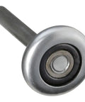 Heavy Duty Plain Steel Rollers Two Pack With One Seven Eighths Inch Roller Diameter Four Three Eighths Inch Stem Seven Sixteenth Inch Shaft Factory Lubricated Ball Bearing Rollers With Case Hardened Raceway Built To Last; close-up view of a single roller showing wheel and shaft.
