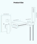 Diagram of Matte Black Waterfall Bathtub Faucet with Handheld Shower, Wall Mounted Rough In Valve, Tub Filler Spout, Solid Brass Sprayer