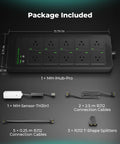 Heavy Duty Smart WiFi Power Strip With 10 Pre Configured Outlets For Zero Hassle Grow Room Automation And Slick App Controlled Lighting Fans Climate Rig showing included items such as cables and sensors.