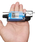 Hand holding a 2 Pack ME-8107 Adjustable Rod Lever Arm Limit Switch 1NC 1NO Momentary Travel Switch For CNC Mills, zinc alloy body
