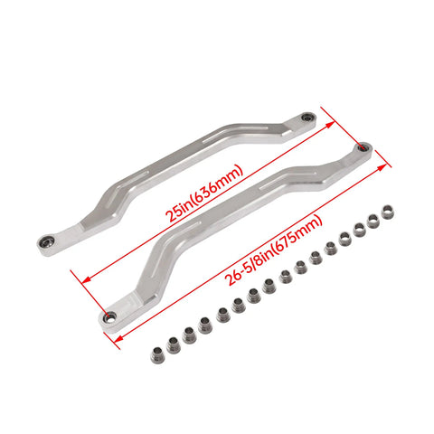 Lower Arched Radius Rods Arms For Polaris RZR XP 1000 RS1 Turbo 2014 To 2023 Aluminum Upgrade, 10mm Early Models And 12mm Late Models, Heavy Duty Off Road Steering And Suspension Enhancement, silver aluminum arms with bushings, 636mm and 675mm