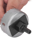 FTVOGUE Heavy Duty Hole Saw Kit W 5 Sizes Cuts Metal Plastic Wood Like A Champ For DIY Pros Using Sharp Steel Cutters With Extender And Hex Wrench 84mm hole saw close-up