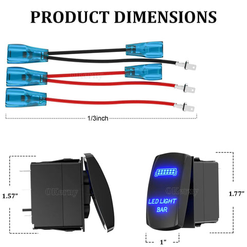 6 Pack DIY Rocker Switch Kit With Laser Etched ON OFF Patterns SPST DPDT 5 Pin 7 Pin 12V 24V Toggle Switches dimensions