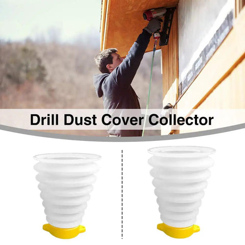 Silicone Drill Dust Cover Baffle With Quick Attach Dust Collector in use on job site, showing dustproof catcher bowl design.