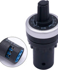 Close-up of 22mm Rotary Potentiometer LA42DWQ-22 10K Ohm B10K for inverter and speed controllers, showing 3 terminals and dial