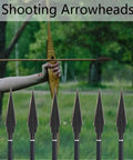 6 Pack Carbon Steel Archery Field Points 62mm 4mm Thread Arrow Tips for target practice shown with bow in use.