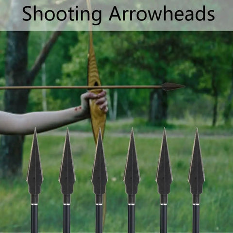 6 Pack Carbon Steel Archery Field Points 62mm 4mm Thread Arrow Tips for target practice shown with bow in use.