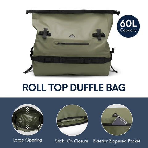 Waterproof Duffel Backpack 60L Heavy Duty Dry Gear Bag For Camping Boating And Outdoor Travel For Men And Women Tough As Nails
