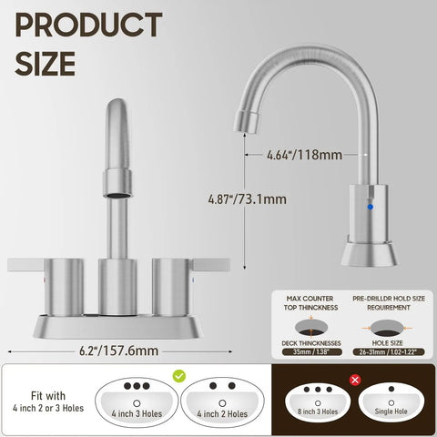 Brushed Nickel 4 Inch Centerset Bathroom Faucet With Two Handles Lead Free And Durable Includes Copper Pop Up Drain And Water Supply Lines