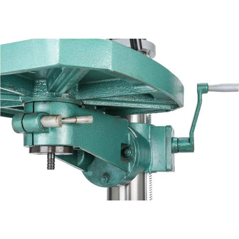 Close-up of gear mechanism on Heavy Duty Gearhead Drill Press With Three Eighth Inch Chuck Floor Model Solid Black Finish High Power Shop Tool