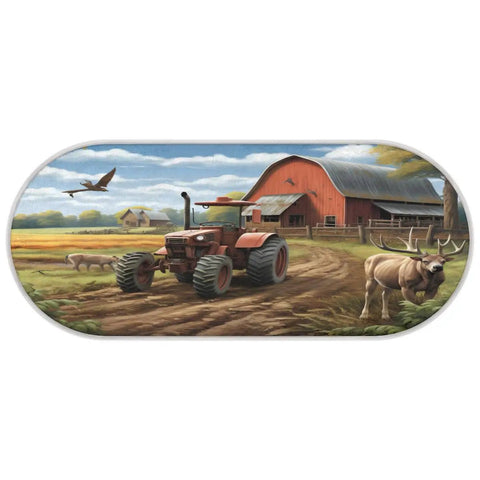 Non Slip Bathroom Rug Mat Ultra Plush Oval 47 By 20 Inches Memory Foam Core Microfiber Absorbent Floor Mat with Farm Deer Tractor Field design