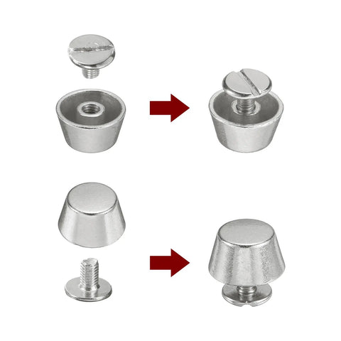 Premium Silver Tone Flat Head Rivet Studs Screw Back Setting Solid Alloy Hardware For Leather Crafting Projects Custom Bag Feet assembly process.