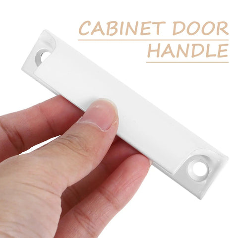 Hand holding 2-Piece Aluminum Cabinet Handles In White Finish For Kitchen Cupboards And Dresser Hardware, close-up view