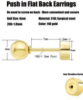 Push In Flat Back 4mm Gold Ball Stud Earrings Hypoallergenic 14K Real Gold Plated Cartilage Helix Tragus Jewelry For Women And Men Easy On Off No Screw Back Everyday Comfort, 4mm threadless flat back