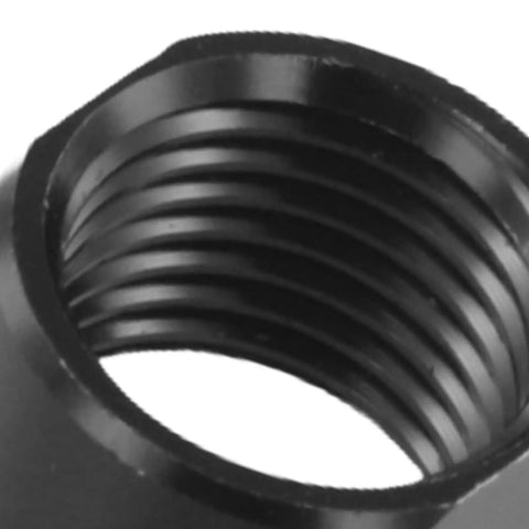 Close-up of Thru Axle Nut M15xP1.5mm Aluminum Alloy Front And Rear Hub Cap Replacement for cycling wheel, black interior threads.