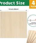 4-pack basswood sheets, 12 x 12 in, 1/16 in thick, unfinished wood for crafts
