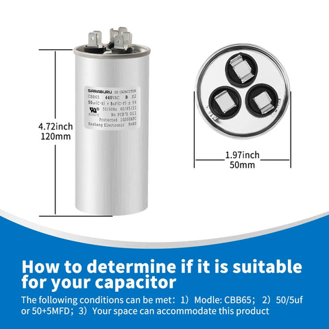 CBB65 Dual Run Capacitor 50 Plus 5 UF 370V 440VAC Replacement For Air Conditioner HVAC Condenser And Heat Pump Motors
