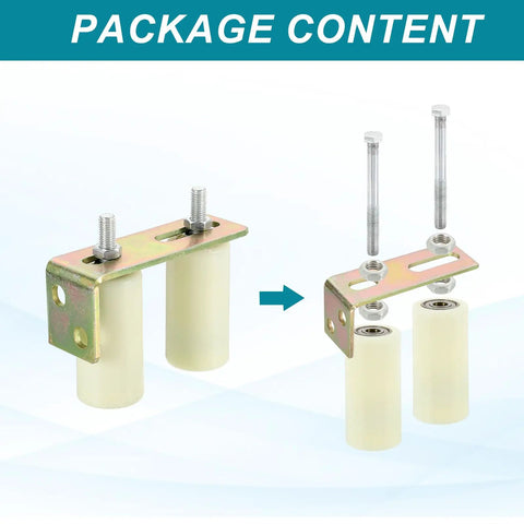 Universal Adjustable Heavy Duty Sliding Gate Guide Roller Kit With L Bracket, White Finish, showing rollers and brackets