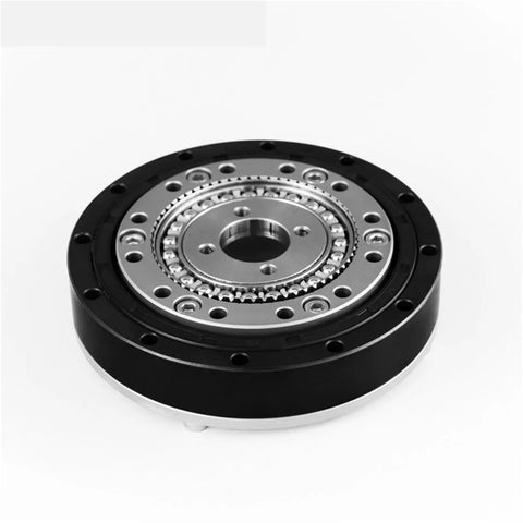 Top Notch Precision Harmonic Drive Robot Gear Reducer featuring tight horizontal mount and one hundred reduction ratio view from above.