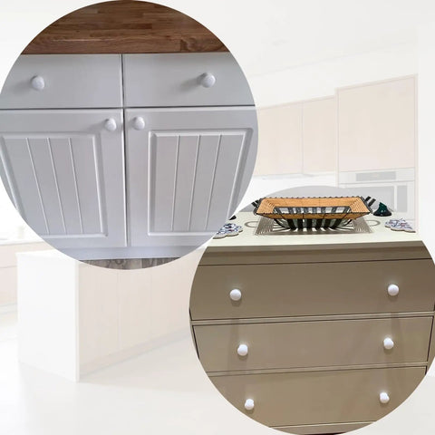 White Ceramic Cabinet Knobs Set 35 Pcs Vintage Round Drawer Knobs With Screws For Cabinets Drawers Dressers Doors And Kitchen Cupboards Locker Pull Handles Easy Install Smooth Gloss Finish installed on kitchen cabinets and dresser drawers