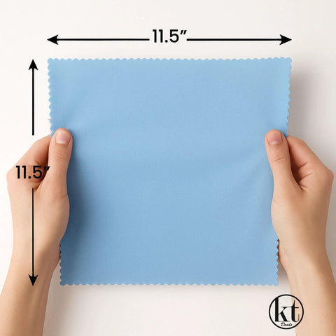 Front view of blue 4-pack microfiber glasses cleaning cloths, 11.5 x 11.5 inches, lint-free, non-scratch.