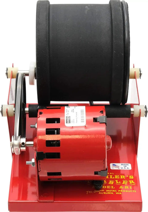 AR1 Rotary Rock Tumbler With 3Lb Barrel Built To Last Heavy Duty Pro Grade Rock Polisher Made In USA with red frame and motor