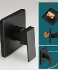 Matte Black Shower Faucet Set With Rough In Valve And Trim Kit 8 Inch Square Rain Shower Head Extra Long 14 Inch Shower Arm All Metal