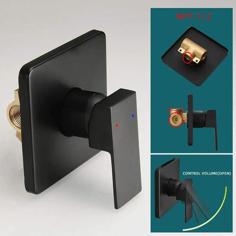 Matte Black Shower Faucet Set With Rough In Valve And Trim Kit 8 Inch Square Rain Shower Head Extra Long 14 Inch Shower Arm All Metal