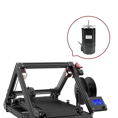 NEMA23 stepper motor with permanent magnet brake mounted on metal engraving machine frame; two items shown