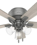 42 Inch Indoor Ceiling Fan With LED Lights And Pull Chain Low Profile Flush Mount Ultra Quiet 5 Blade Ceiling Fan For Bedroom Living Room Kitchen Energy Efficient Bright Lighting For Any Space with silver finish and wooden blades