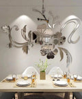 Dope 3D Flower Pattern Wall Decals Set For Living Room And Bedroom, Acrylic Mirror Stickers, Silvery Finish, on dining room wall