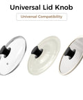 Three lids with silicone knobs showing Two Pack Silicone Pot Lid Knob Replacement, Heat Resistant And Anti Static, Non Slip Grip