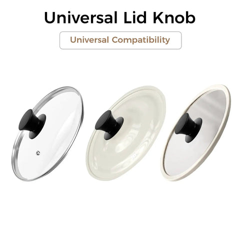 Three lids with silicone knobs showing Two Pack Silicone Pot Lid Knob Replacement, Heat Resistant And Anti Static, Non Slip Grip