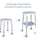 Shower Chair For Inside Shower With 360 Degree Rotation And Storage Tray No Fuss Tool Free Assembly shown with and without tray.
