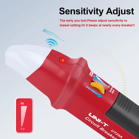 Close-up of AC Circuit Breaker Finder And Tracer Kit with adjustable sensitivity dial and buzzing indicator.