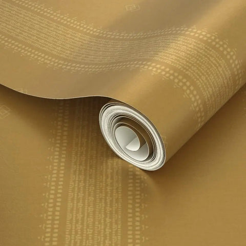 Hella Glam Farmhouse Stripe Gold Metallic Wallpaper With Textured Fibrous Grain Easy Glide Paste The Wall Covering USA crafted, showing the gold foil texture.