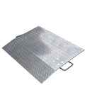 Top Shelf 48 Inch Aluminum Dock Plate 4000 Lb Heavy Duty Loading Ramp With Handles, No Nonsense Treadplate angle view.