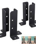 Four Pack Adjustable Deck Post Anchor Brackets Fits 1.5x1.5, 2x2, 2x4, 4x4 Posts, Heavy Duty Reversible Wood Fence Post Bases Kit For Pergola, Railing, Mailbox shown uninstalled and installed on deck surface