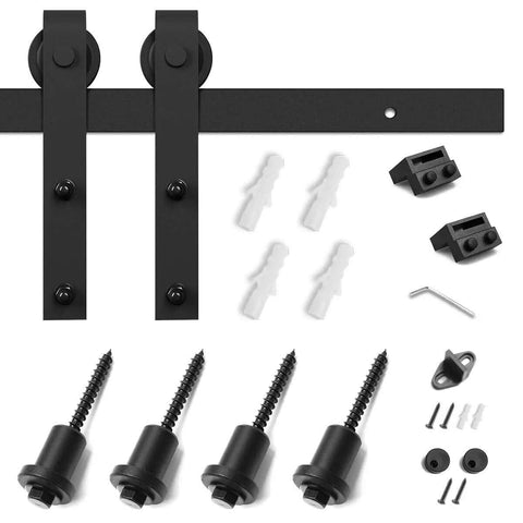 Heavy Duty Sliding Barn Door Hardware Kit For 30 Inch Wide Door Panel Black Finish With J Shape Hangers and accessories