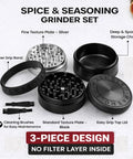 Amazon 3-inch spice grinder set with black body and silver dual grind plates, 3-piece design